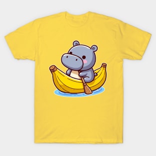 cute hippo on banana canoe T-Shirt